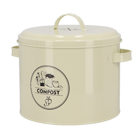 Puszka na odpady organiczne „SECRETS DU POTAGER” o pojemności 6 L, kolor: kremowo-biały|Esschert Design