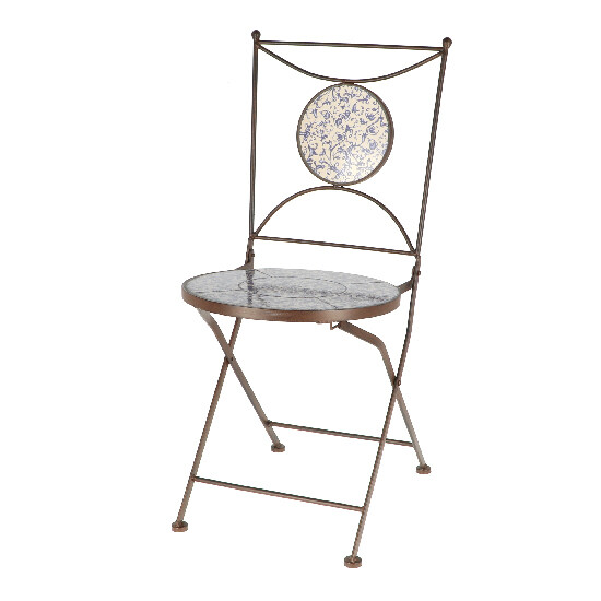 Chair, blue-white ceramic "AGED CERAMIC", 88.5 cm|Esschert Design