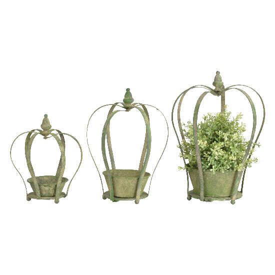 "AGED METAL" flowerpot with crown - metal, green patina, set of 3 pieces|Esschert Design