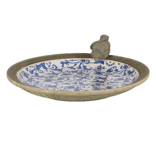 Birdbath, blue-white ceramic "AGED CERAMIC", 34 cm|Esschert Design
