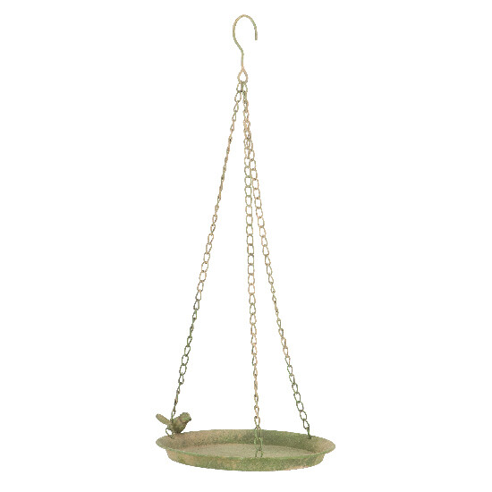 Hanging drinker "AGED METAL" with 1 bird, metal, green patina, 24 x 24 x 6 cm|Esschert Design