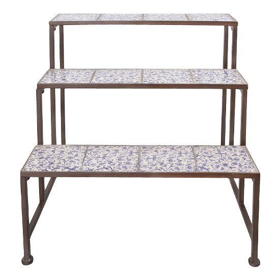 Shelf 3 levels, blue-white ceramic "AGED CERAMIC", 67 cm|Esschert Design