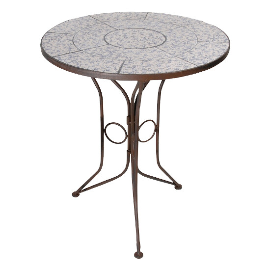 Okrągły stół, niebiesko-biała ceramika „AGED CERAMIC”, 70 cm|Esschert Design