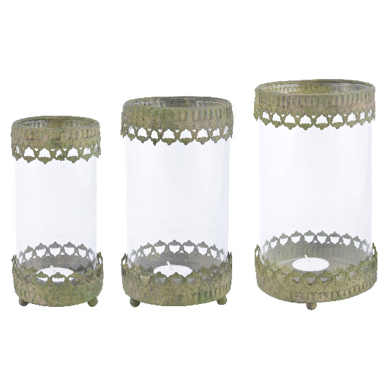 Glass candle holder "AGED METAL" - metal, green patina, set of 3 (SALE)|Esschert Design