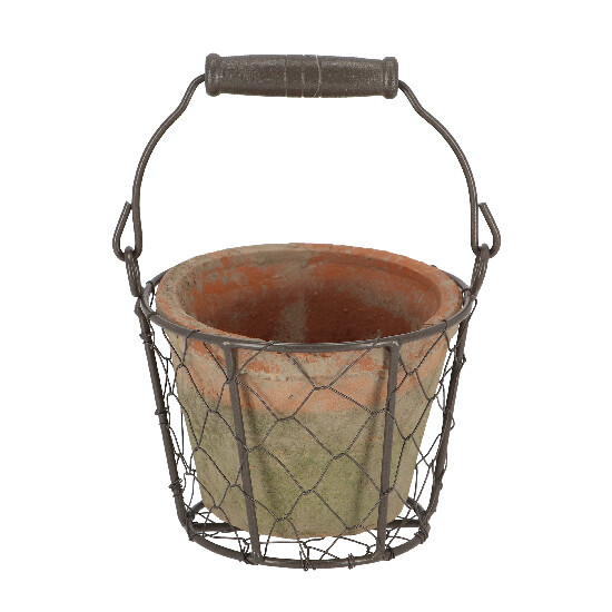 Wire basket "ESSCHERT´S GARDEN Robert & Stevens Potters, SINCE 1875 TERRACOTTA" with handle with terracotta flower pot|Esschert Design