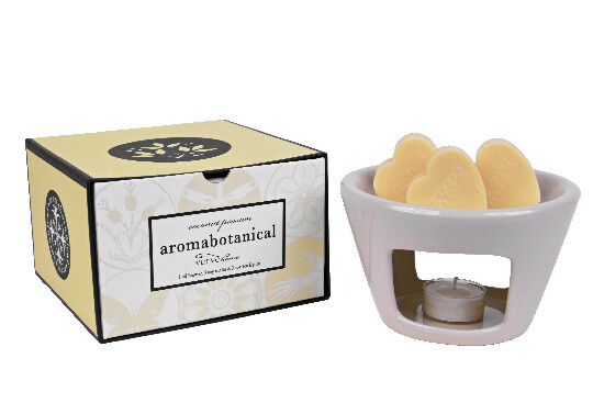 Lampka zapachowa "AROMABOTANICAL" 16 x 16 x 10,5 cm - kremowo-biała, zawiera 3 woski zapachowe i 3 świeczki herbaciane - zapach - kokos|Ego Dekor