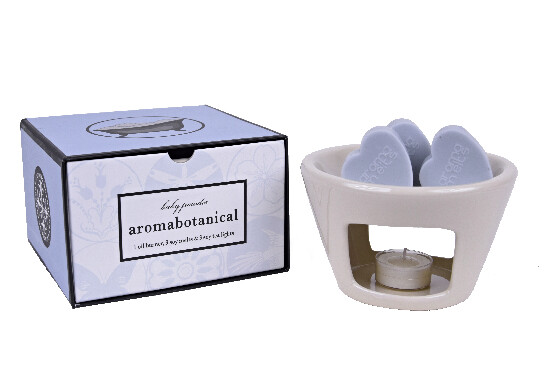 Lampka zapachowa "AROMABOTANICAL" 16 x 16 x 10,5 cm - kremowo-biała, zawiera 3 woski zapachowe i 3 świeczki herbaciane - zapach - puder dla dzieci|Ego Dekor