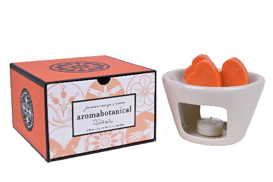 Lampa zapachowa "AROMABOTANICAL" 16 x 16 x 10,5 cm - kremowo-biała, zawiera 3 woski zapachowe i 3 świeczki herbaciane - zapach - Perska pomarańcza|Ego Dekor