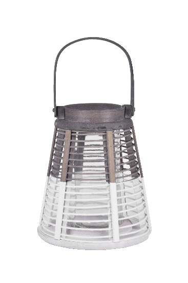 Lantern, slats, brown-grey-white, 22 x 22 x 25 cm | Ego Dekor
