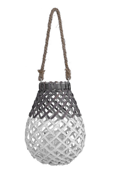 Wicker lantern with rope, grey-white, 24 x 24 x 30 cm | Ego Dekor