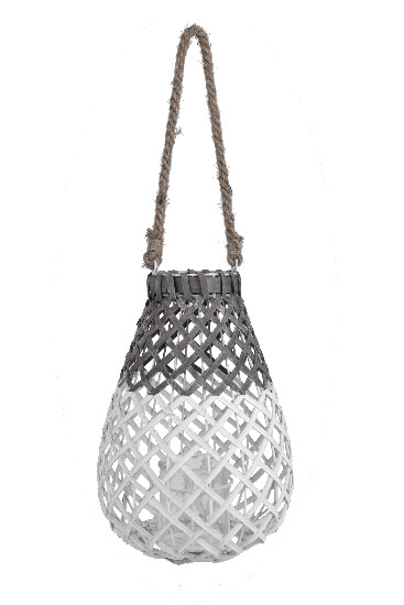 Wicker lantern with rope, grey-white, 20 x 20 x 32 cm | Ego Dekor
