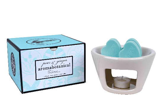 Lampka zapachowa "AROMABOTANICAL" 16 x 16 x 10,5 cm - kremowo-biała, zawiera 3 woski zapachowe i 3 świeczki herbaciane - aromat - gruszka i imbir|Ego Dekor