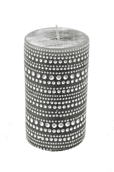 Svíčka sametová šedá s krajkovým vzorem, 6,5 x 10,5 cm|Ego Dekor