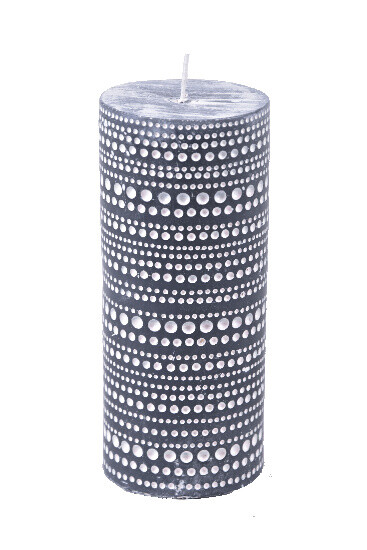 Sviečka tmavá šedá s čipkovým vzorom, 6,5 x 14,5 cm | Ego Dekor