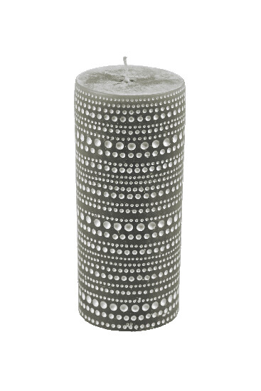 Velvet gray candle with a lace pattern, 6.5 x 14.5 cm | Ego Dekor