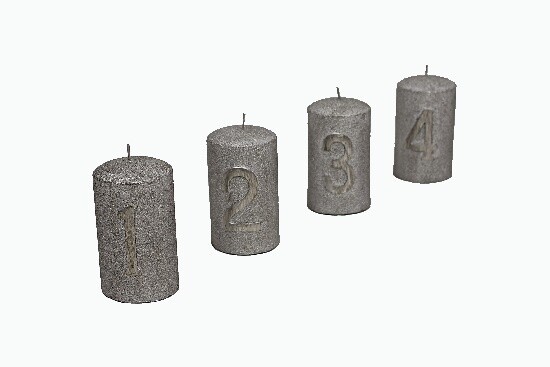 Svíčka adventní s číslem 3, stříbrná, průměr 6 x výška 10 cm|Ego Dekor