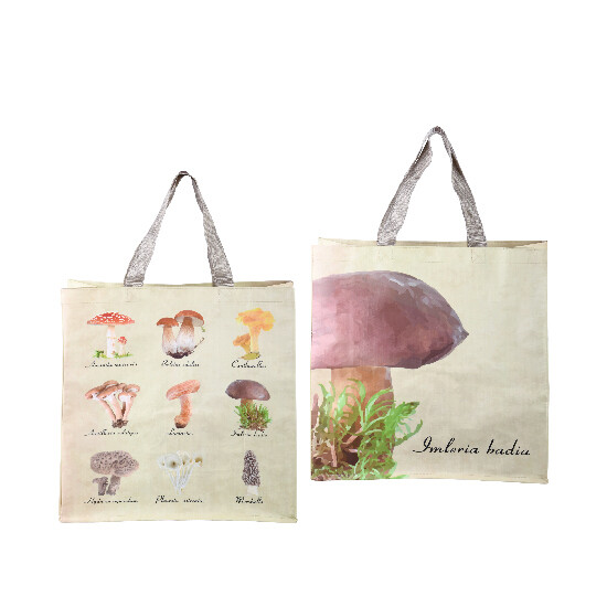 Shopping bag Mushrooms, sturdy with textile handles, double-sided, with color print, 39.5 x 14.5 x 40 cm (SALE)|Esschert Design