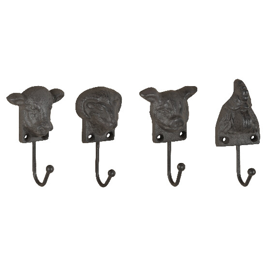 Hook FARM ANIMALS, 6x4x14cm, cast iron, brown, package contains 4 pieces!|Esschert Design