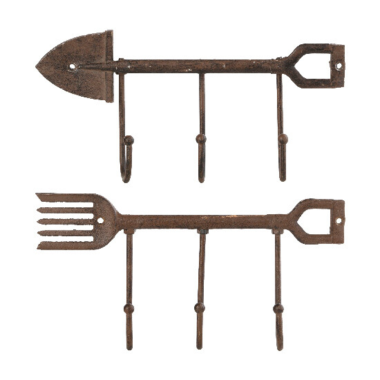 Hook SHOVEL and RAKE, cast iron, 28x5x14cm, brown, package contains 2 pieces! (SALE)|Esschert Design