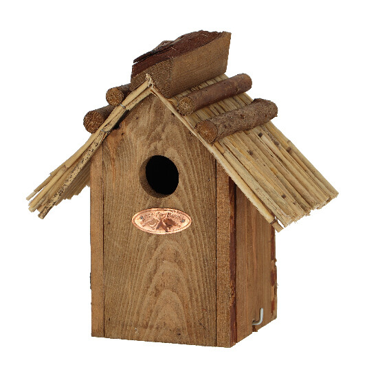 Dřevěná Budka "BEST FOR BIRDS" antik, slaměná střecha - Střízlík obecný 21 cm (DOPRODEJ)|Esschert Design