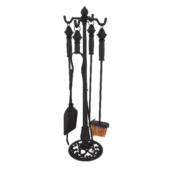 Stand with fireplace tools "FANCY FLAMES", black cast iron, 21.5 x 21.5 x 78.5 cm|Esschert Design