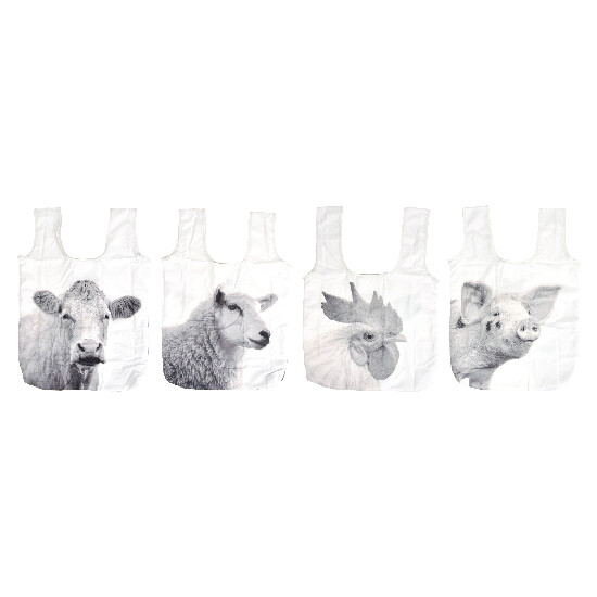 Folding shopping bag B&W Farm animals, pack contains 4 pcs!|Esschert Design
