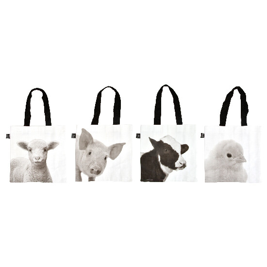 Shopping bag B&W Farm animals, M, pack contains 4 pcs!|Esschert Design