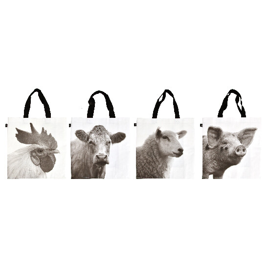 Shopping bag B&W Farm animals, V, pack contains 4 pcs!|Esschert Design