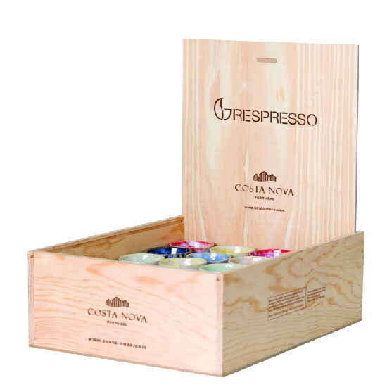 Espresso cups 0.1 L, 40 pcs , "GRESPRESSO", MULTICOLOR, GIFT PACK - WOODEN BOX with burned-in Costa Nova logo, package contains 40 cups|Costa Nova