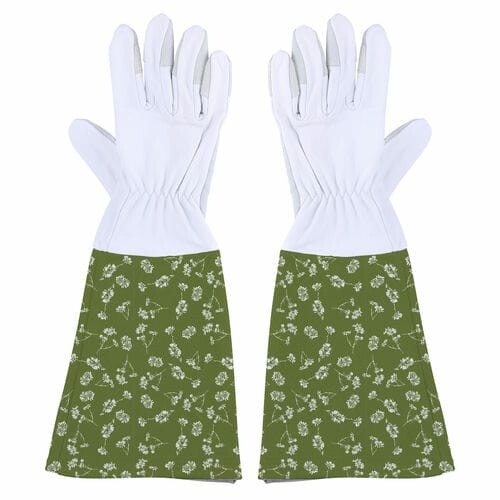 Garden gloves with extended forearm protection flower print, size M|Esschert Design