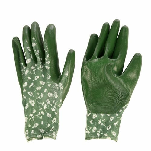Damskie rękawice ogrodowe z dodatkową ochroną KWIAT, nadruk kwiatowy, 12x1x23cm, zielone (WYPRZEDAŻ)|Esschert Design