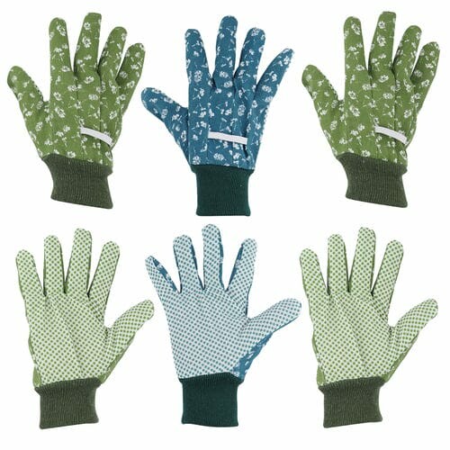 Damskie rękawiczki ogrodowe z nadrukiem kwiatowym, zielono-niebieskie|Esschert Design