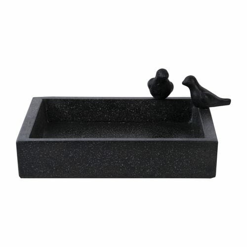 Bird drinker TERAZZO, granite, 32x12.5cm, black|Esschert Design