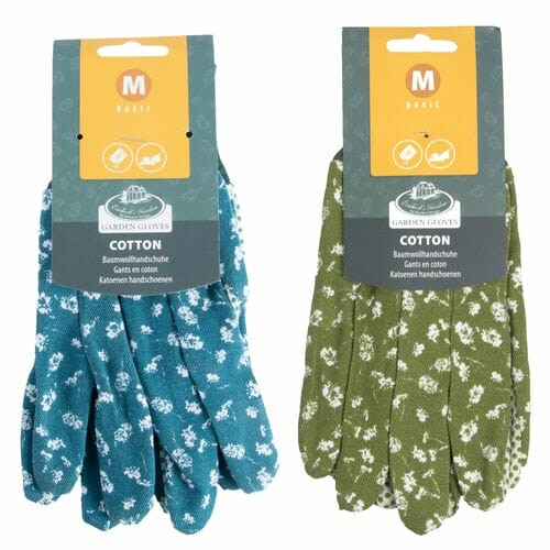 Ladies' garden gloves FLOWER, with flowers, green/blue, 22 cm, pack. contains 2 pcs!|Esschert Design