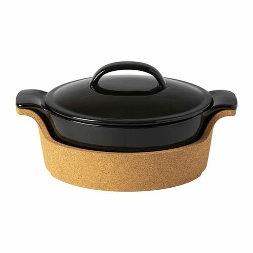 Soup bowl with cork bed, oval 32x20cm|1.9L, ENSEMBLE, black (SALE)|Casafina