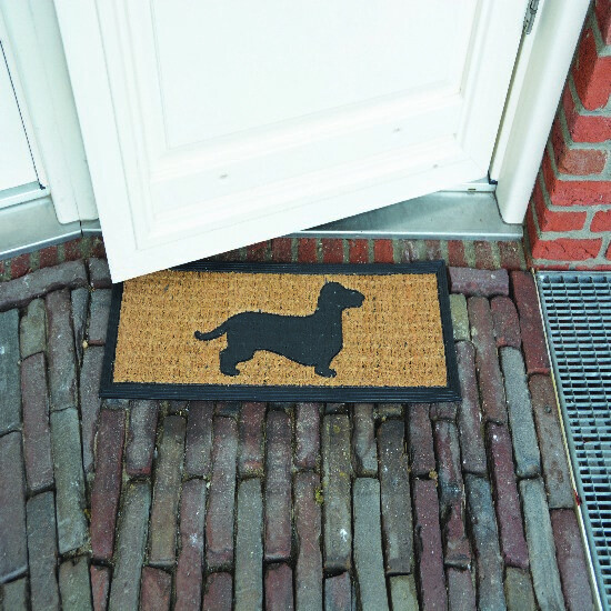 Rubber mat "BEST FOR BOOTS" with coconut fiber - dachshund, black with natural, 75 x 25 cm|Esschert Design