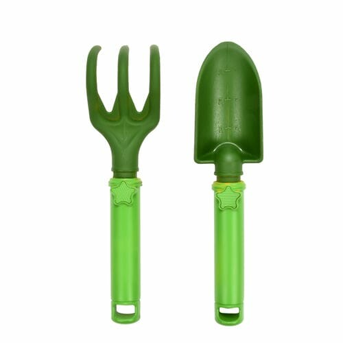 Plastic garden tool set - spade + rake, children's, green|Esschert Design
