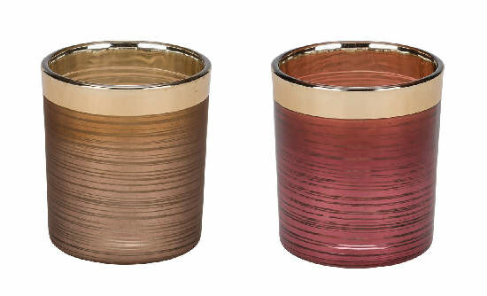 Glass candlestick, pink/brown/gold, dia. 7cm, package contains 2 pieces! (SALE)|Ego Decor