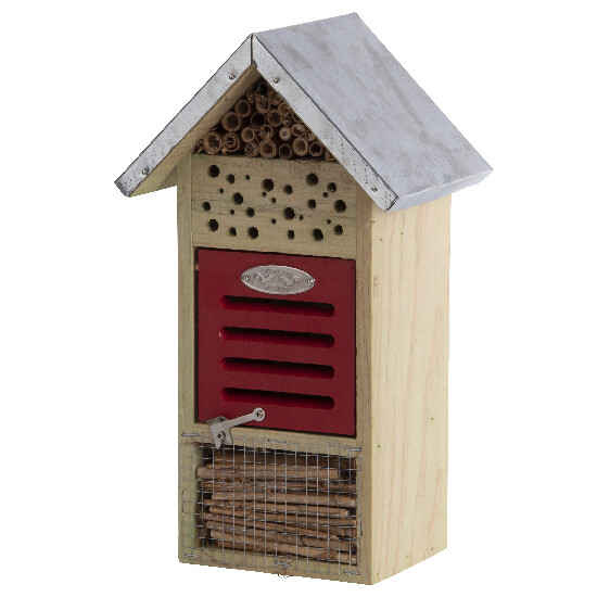 Insect hotel "BEST FOR BIRDS", color: natural with red, 4 floors, 19 x 14.5 x 32.5 cm (SALE)|Esschert Design