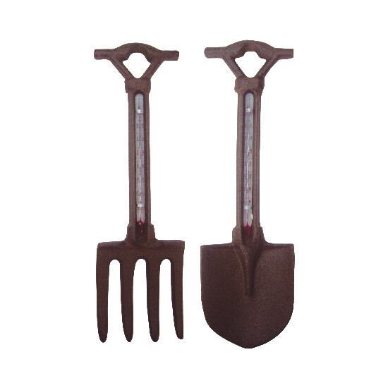 "WORLD OF WEATHER" thermometer, fork+spade, cast iron, 7 x 2 x 23.5 cm, package contains 2 pieces!|Esschert Design