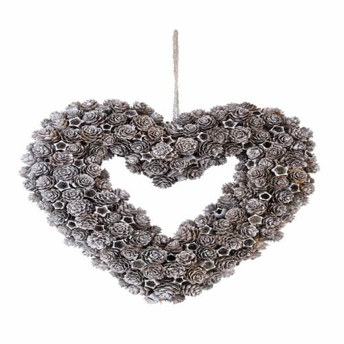 Heart with glitter Cones and stars, brown|silver, 32x33x5.5cm, pc|Ego Dekor