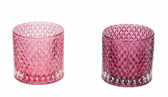 Round candlestick, pink/ruby, 6.5x8cm, package contains 2 pieces! (SALE)|Ego Decor