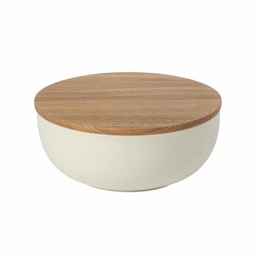 Salad bowl|serving with oak. with lid 25cm|3L, PACIFICA, white (vanilla)|Casafina