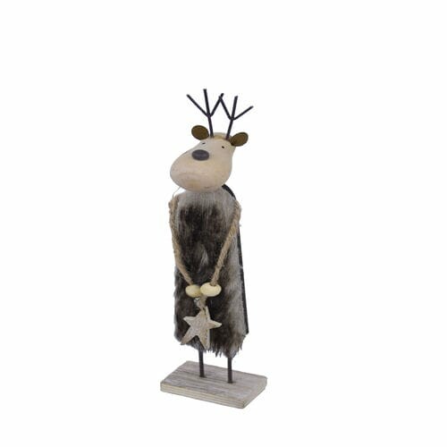 Reindeer decoration with fur, wooden, 28 cm, natural|Ego Dekor