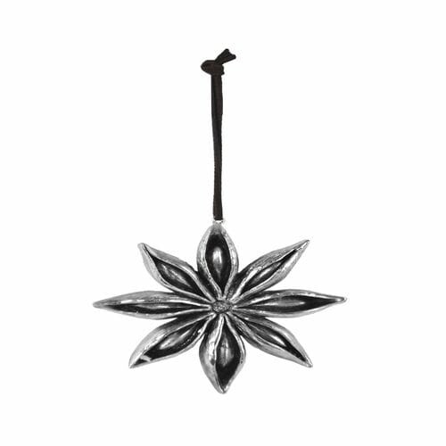 Star anise pendant, leather string, 9cm, silver|Ego Dekor