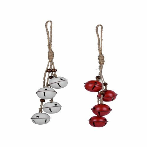 Garland with 4 bells, metal, 29 cm, white/red, package contains 2 pieces!|Ego Dekor