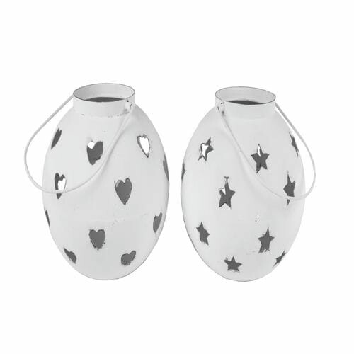 Heart/star lantern, white, 14x14x14cm, package contains 2 pieces!|Ego Dekor