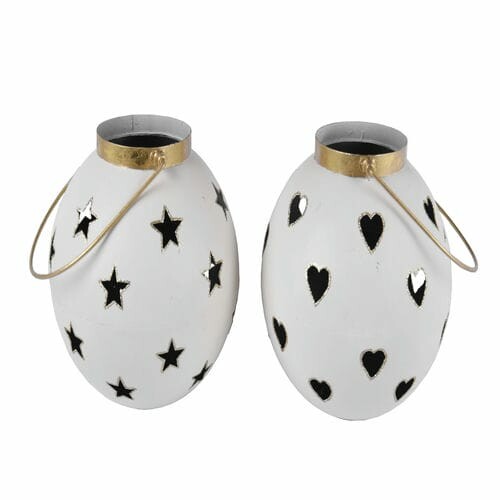Heart/star lantern, white, 19x20x19cm, package contains 2 pieces!|Ego Dekor