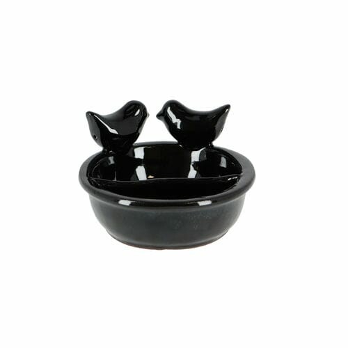 ED Drinker/feeder for birds divided, ceramic, black, 21x15cm|Esschert Design