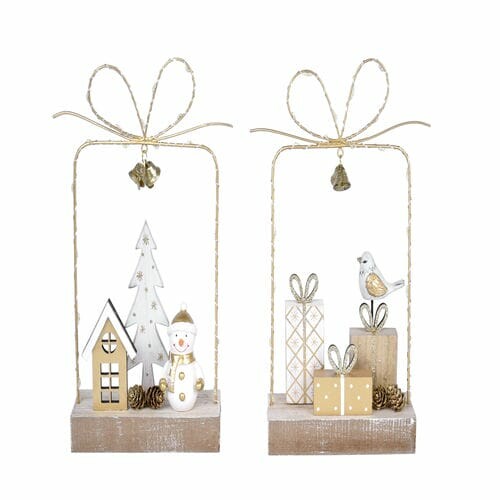 Snowman LED decoration with bow/gifts, natural, 18x27x6cm, package contains 2 pieces!|Ego Dekor